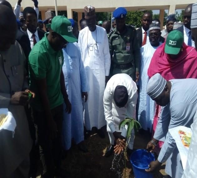 Governor Ahmadu Umaru Fintiri flags off the Green Adamawa Project, Government House, Yola, 2019